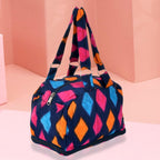 Kuber Industries Hand Bag | Cotton Folding Storage Bag | Zig Zag Print Storage Shopping Bag | 2 Compartment Toiletry Bag with Handle | Blue
