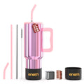 enem Tumbler, Electric Rose, Tumbler with Metal Straw, Sipper, with Lid Leak Proof, 1 Metal Ice Cube, 1 Copper Spring (Tamba), Base Protector, Mug Travel, 1.2L