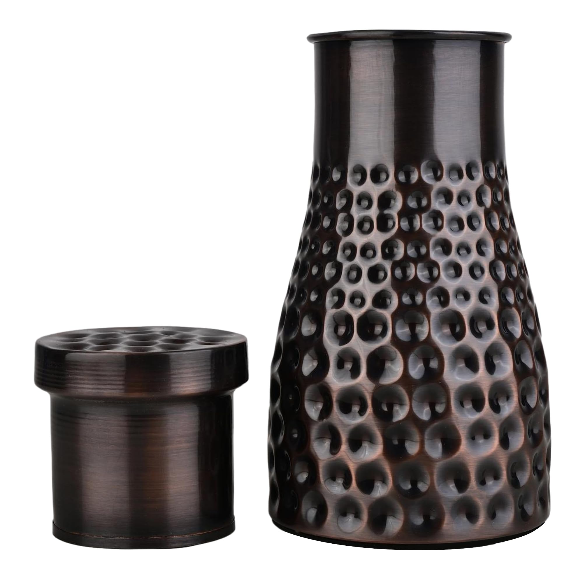 Tambra Copper Bedroom Jar with Inbuilt Glass | Rarity Mix Dotted Design | Handcrafted, Leakproof, Jointless | Ayurvedic Benefits, Antioxidant Properties | 1200 ml (Pack of 1)