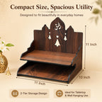The Castle Decor Wooden Mandir for Home, Wall Hanging & Tabletop Pooja Temple with Ganesha Cutwork, 2-Tier Storage Shelf, MDF Mandir for Pooja Room, Office, Hostel 13 x 15 x 8 Inch (Design-4)