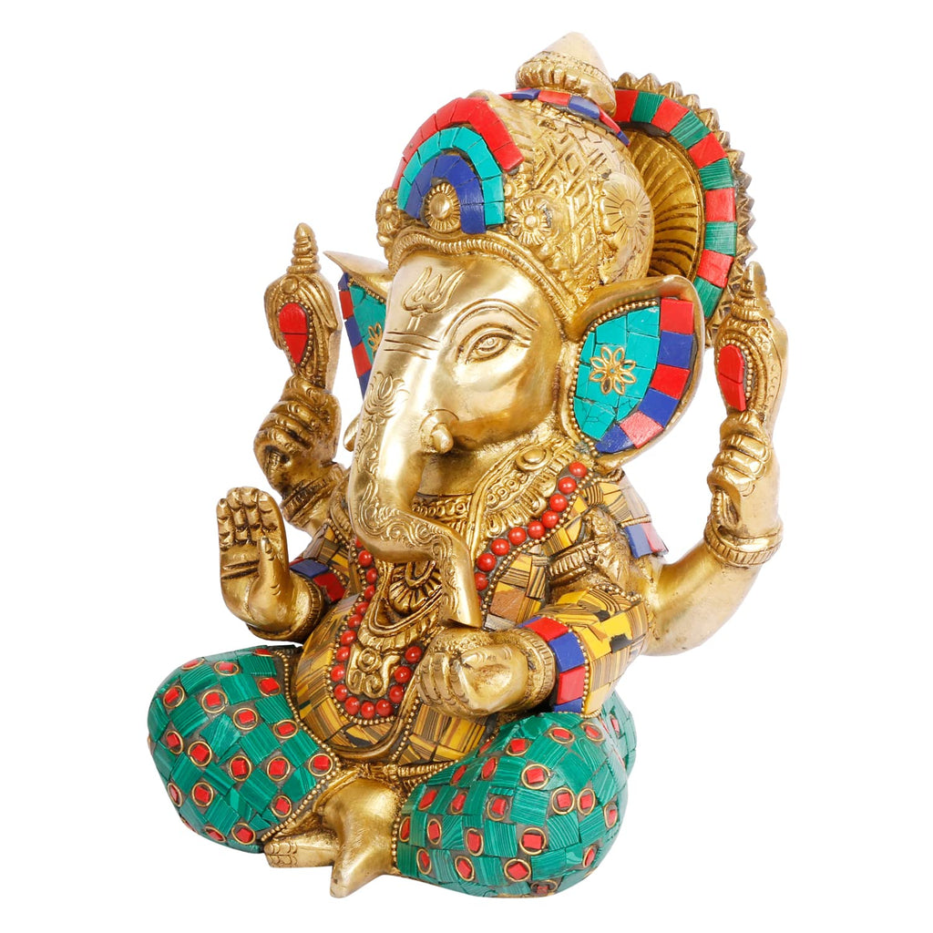 ARTVARKO Big Brass Taj Ganesha Bhagwan Idol Ganesha Statue Ganpati Murti for Home Entrance Decor Luck Gift (LxBxH 8x7x9 Inch)
