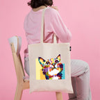 VVWV Cat Printed Tote Bag 100% Organic Cotton Shopping Grocery | Tote Bag | Women Office College Grocery,Vegetable Bags Market, Canvas Bag 15kgs Capacity (13 x 15.7 Inch)