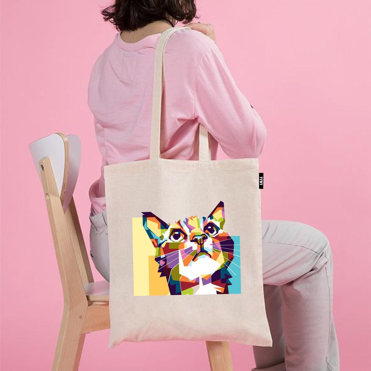 VVWV Cat Printed Tote Bag 100% Organic Cotton Shopping Grocery | Tote Bag | Women Office College Grocery,Vegetable Bags Market, Canvas Bag 15kgs Capacity (13 x 15.7 Inch)