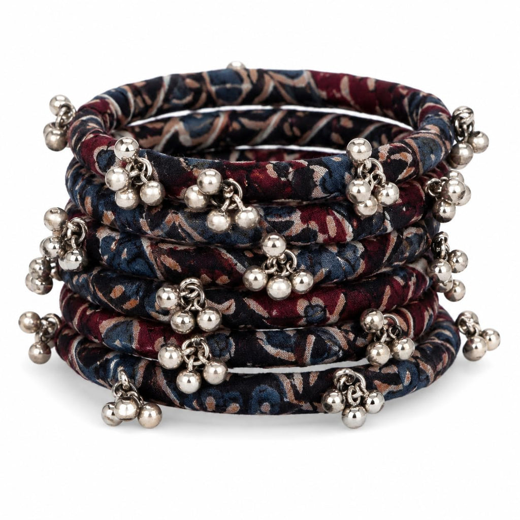 Handcrafted Fabric Bangles Set for Women & Girls with Ghungroo | Traditional Ethnic Cloth Wrapped Bangles | Floral Print Bracelet Set | Lightweight Fashion Jewelry for Festivals, Wedding & Daily Wear