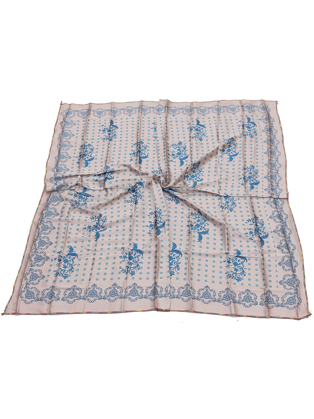 leeza store Women's Soft Beige Silk Scarf For Women – 40X40 Floral Buti & Polka Dot Digital Print, Elegant Neck & Head Wrap