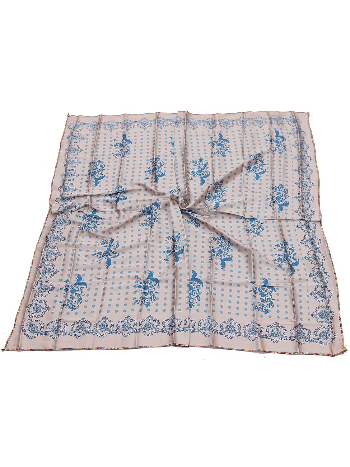 leeza store Women's Soft Beige Silk Scarf For Women – 40X40 Floral Buti & Polka Dot Digital Print, Elegant Neck & Head Wrap
