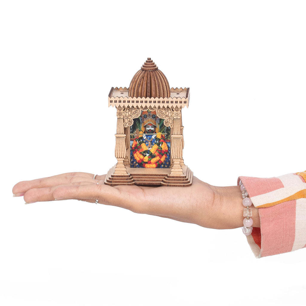 LASER ART Wooden Mini Home Temple with Khatu Shyam Baba for Car Dashboard Desk Organizer Home Decor 10cm x 7.5cm x 4.5cm