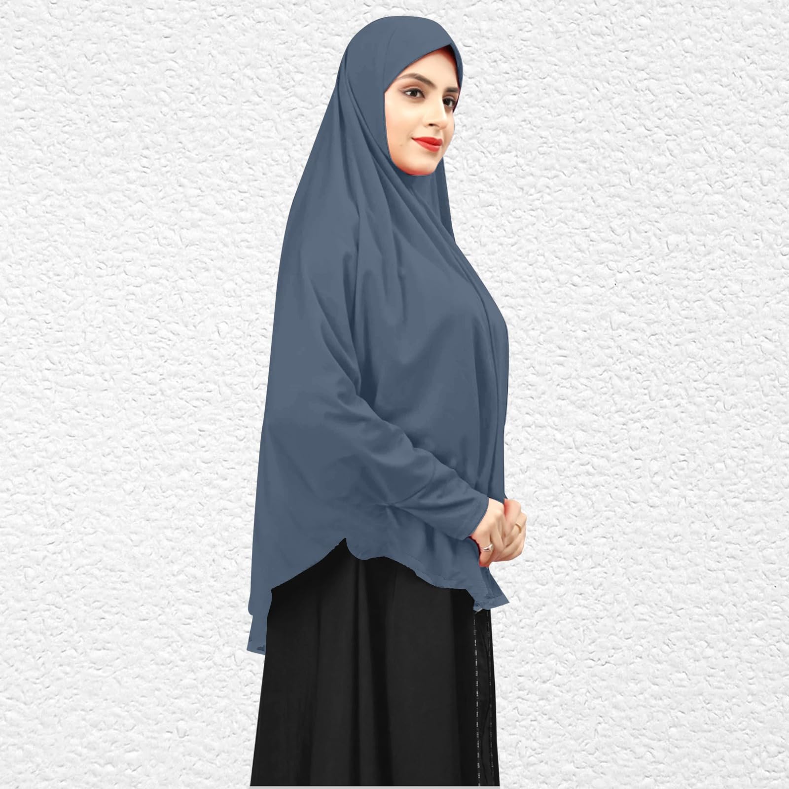 Women’s Modest Khimar Hijab | Full Coverage Long Head Scarf for Namaz, Abaya | Soft Breathable Islamic Hijab for Girls & Women (Grey)