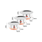 Sumeet Stainless Steel Copper Bottom Belly Shape 3 Pc Tope/Cookware/Pot Set with Lid 380ML, 500ML, 780ML, (Silver)