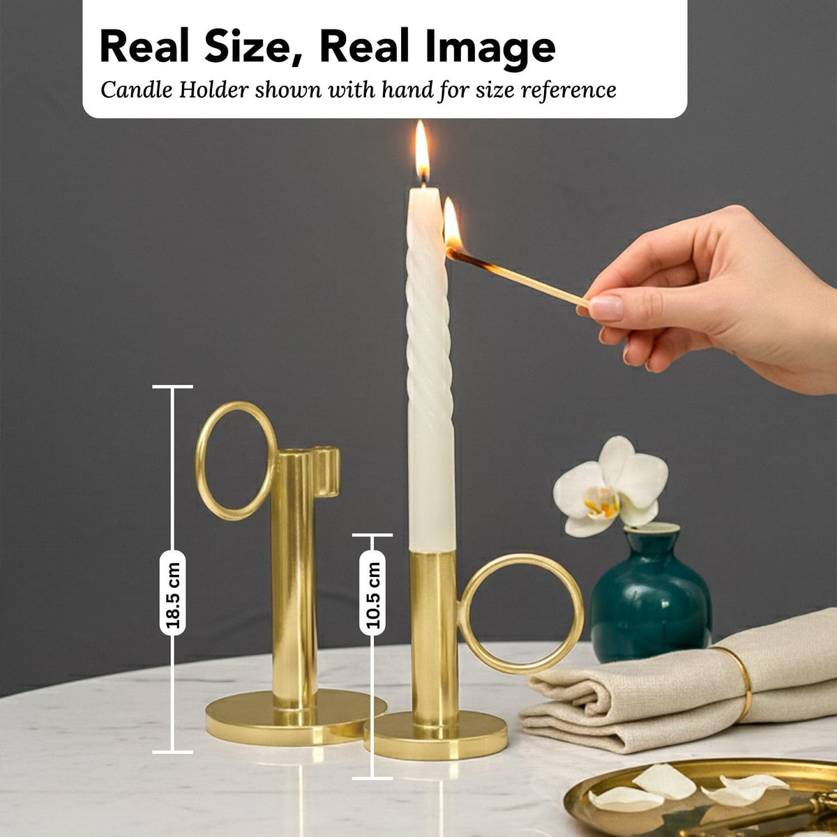 Nostrae by Ekhasa Metal Candle Holder Stand (Set of 2) | Golden Metal Candle Stand for Home & Dining Table Decoration | Aesthetic Candle Holder for Living Room, Festivals & Gifting (Without Candle)