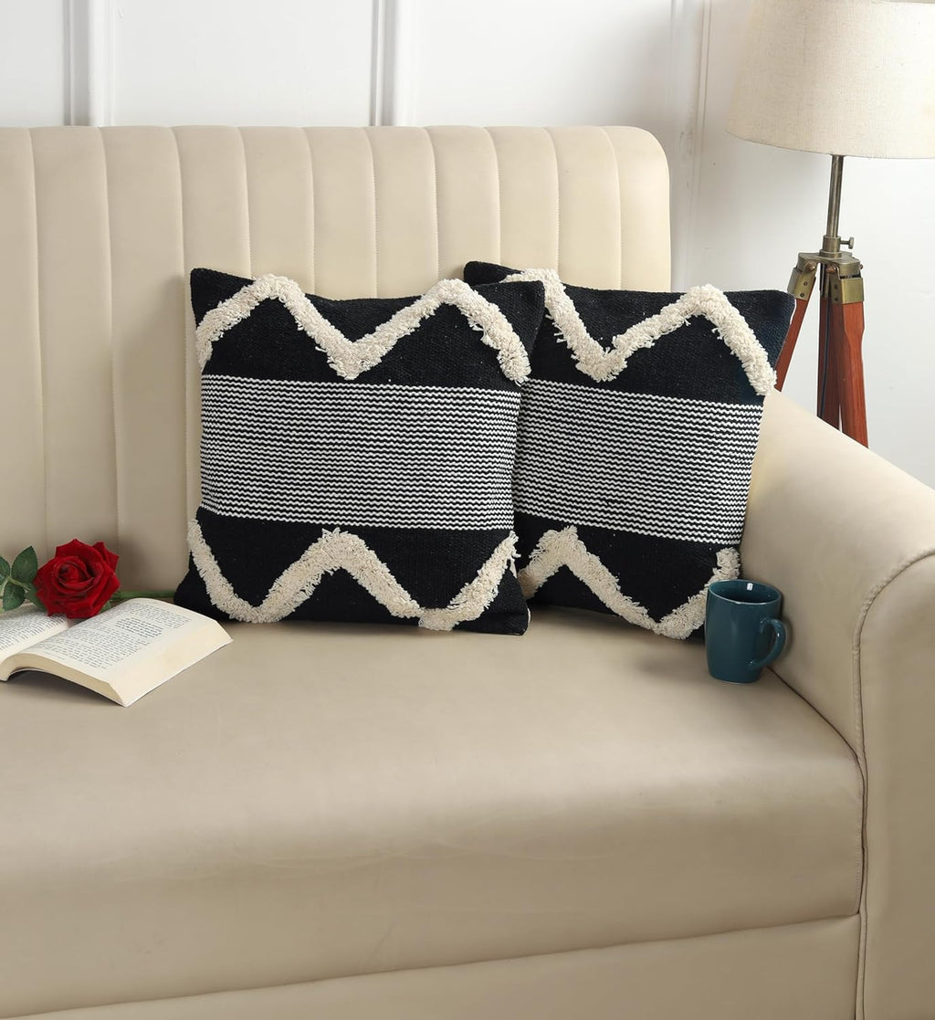 Furnistitchs Premium Decorative Throw Cushion Pillow Cover Boho Home Decor - Living Room Bedroom Couch Sofa Cushion Covers 16 inch x 16 inch (2, Black Mountains)