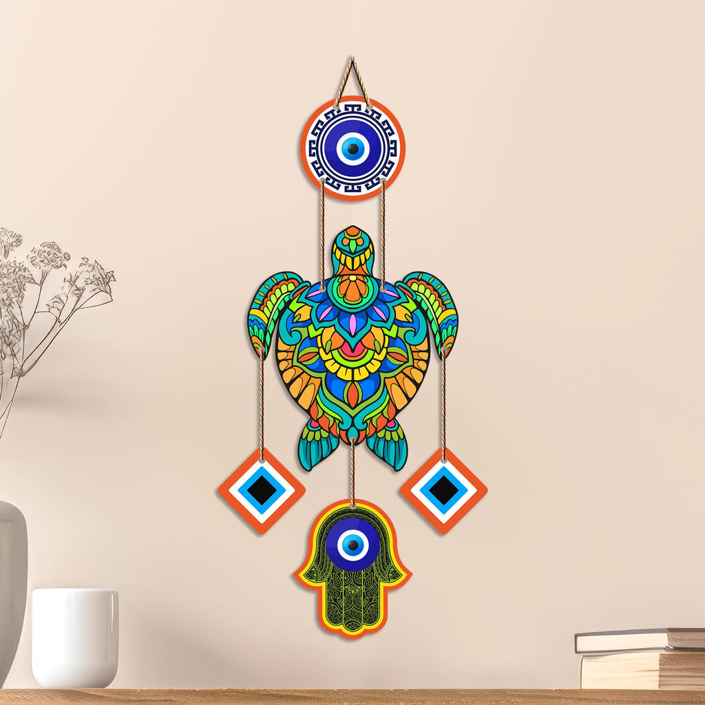 Artvibes Sea Turtle Evil Eye Wall Hanging for Home Entrance | Nazar Protection MDF Wall Decor | Lucky Vastu Art for Living Room | Bedroom | Balcony | Office & Hallway | Housewarming Gift (WH_8545N)