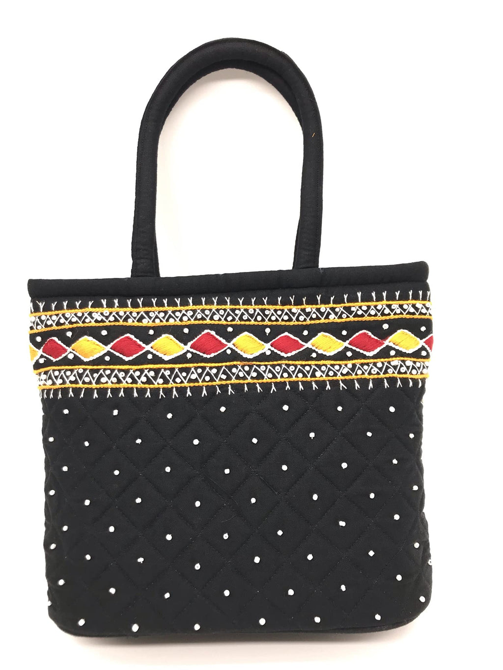 srishopify handicrafts Size MINI Basket Bags for Women Banjara Handmade Small Handle Bag for Girls Hand Purse 9x7x3 Inch cotton premium bags (Beads and Thread Work Handcraft bag)