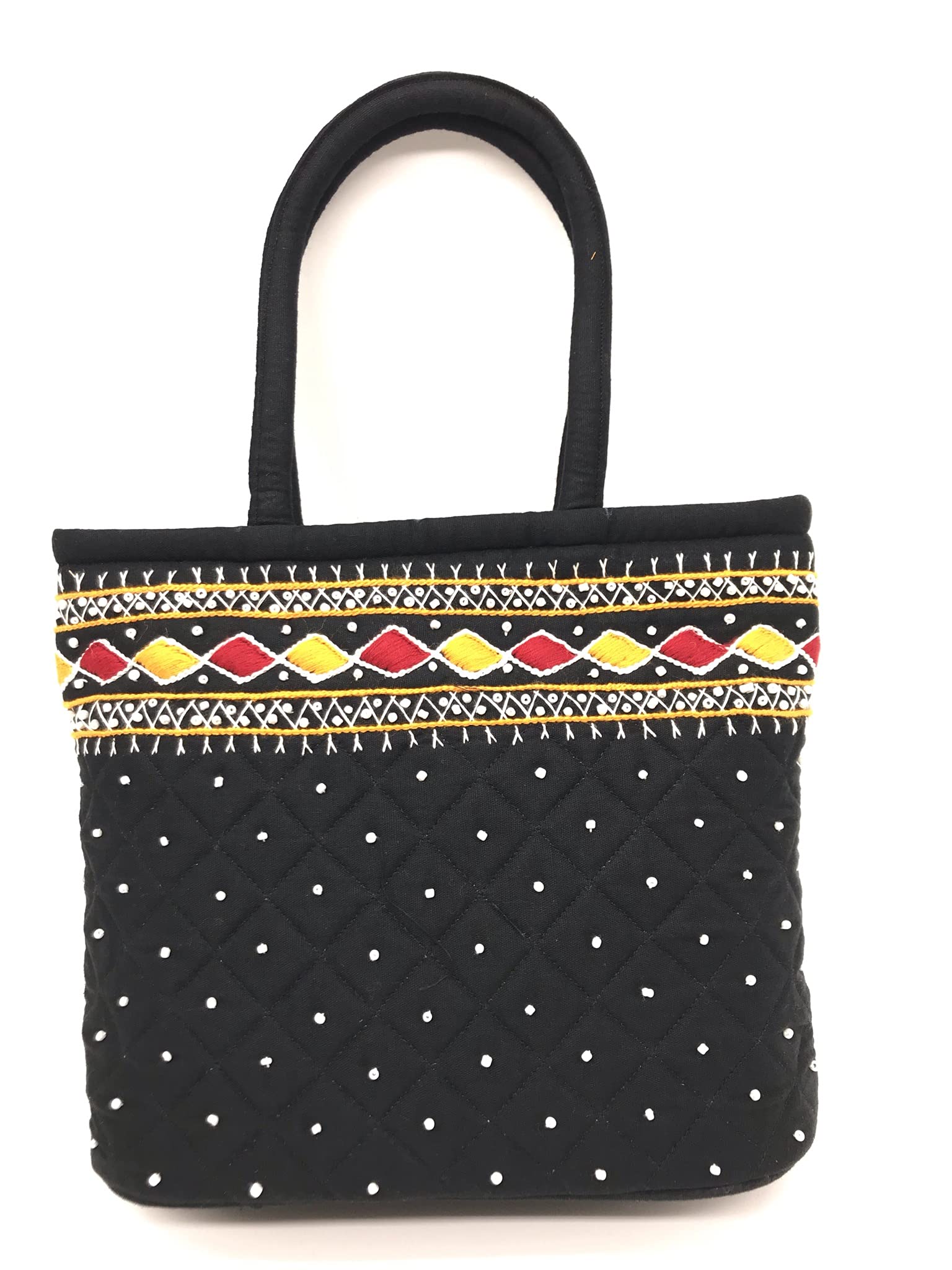 srishopify handicrafts Size MINI Basket Bags for Women Banjara Handmade Small Handle Bag for Girls Hand Purse 9x7x3 Inch cotton premium bags (Beads and Thread Work Handcraft bag)