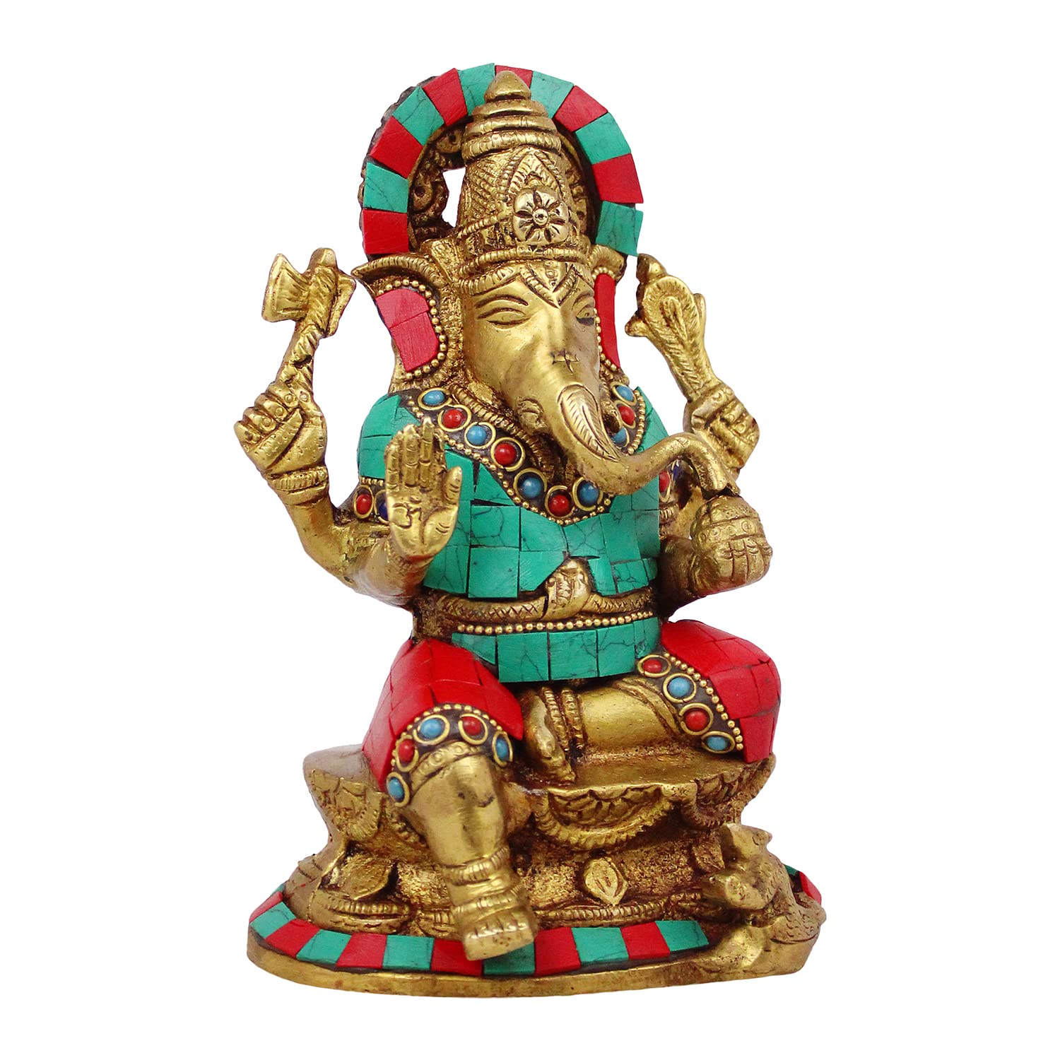 ARTVARKO Brass Ganesh Idol Statue Elephant Multicolor Murti God Mangalkari Ganesha Vinayak Ganpati Sitting Sculpture Bhagwan Entrance Home Warming Vastu Decor Height 7 Inch