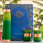 INDIAN ART VILLA Copper Bottle & Glass Gift Set - 800 ml Water Bottle & 2 Glasses (300 ml Each) - Green Pyramid Ombre Silk Finish, Perfect for Gifting & Everyday Use