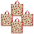 DOUBLE R BAGS Unisex Big Eco Cotton Canvas Shopping Bag for Grocery, Milk, Fruits & Vegetables | Reusable Tote with Reinforced Handles | Strawberry Print, 34x9.5x39.5 cm, 1 Compartment (Pack of 4)