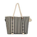 ENSAC Women’s Striped Canvas Beach Tote Bag with Rope Handles & Tassel – Large Shoulder Bag for Travel, Picnic & Shopping