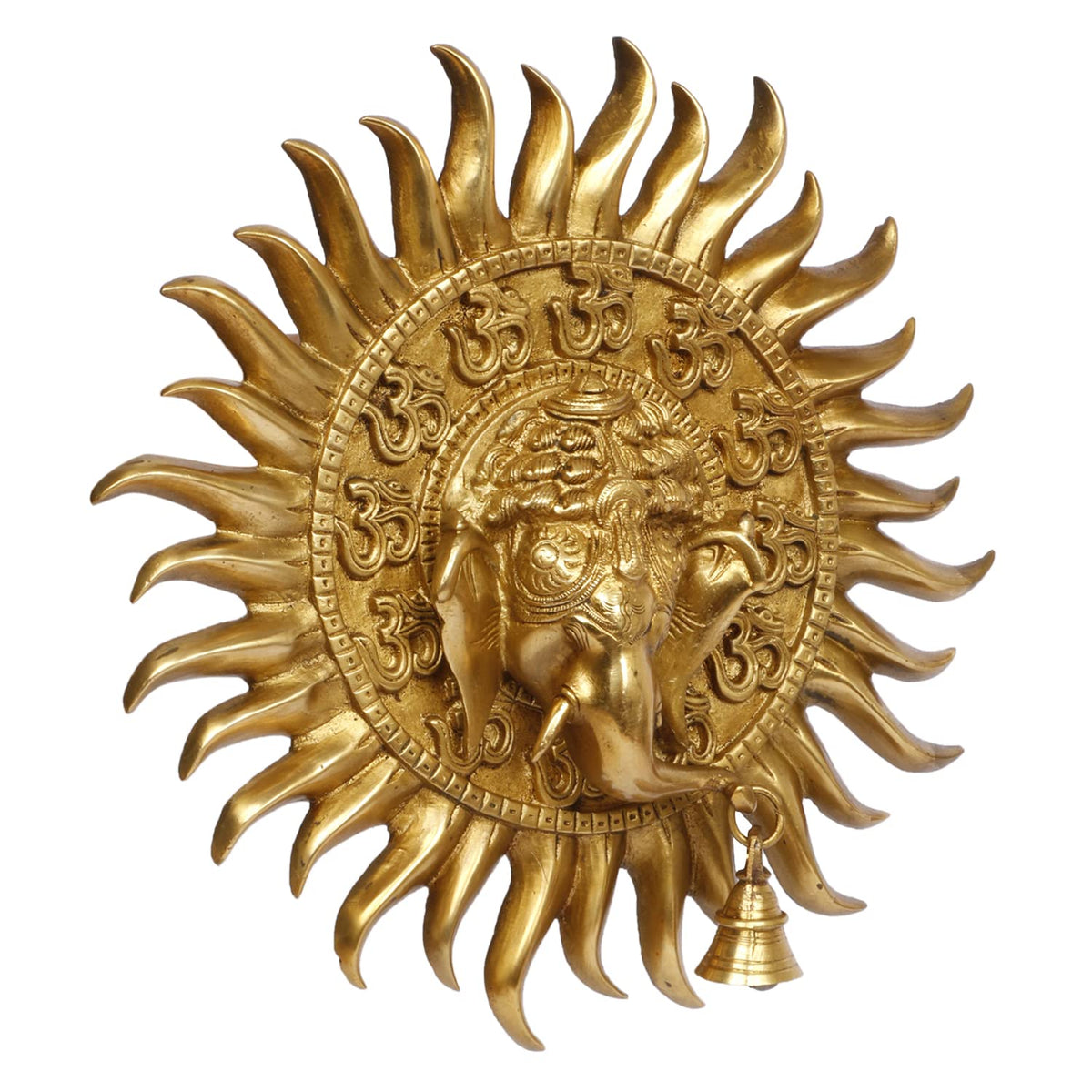 Artvarko Brass Sun Om Ganesha Bell Wall/Door Hanging for Home Decor Entrance Ganpati Gift Murti Statue Success Office Decoration Diwali Chaturthi Pooja