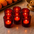 Pure Source India Glass Votive Tealight Candle Holders - Living Room Side Table Home Decoration (Glass, Pack of 6, Red)