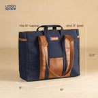 Urban Space Women Tote Bag | Canvas Handbag with Zip closure | Tote Bag for Office | Handcrafted Ladies Shoulder Purse for Office | Laptop bag | Padded Laptop space For Upto 16 - Navy blue