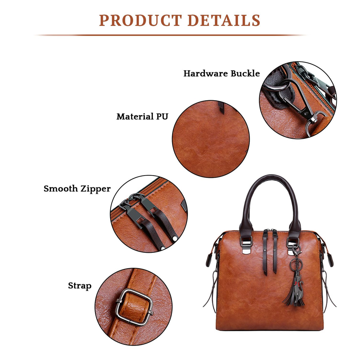 SYGA Pack Of 4 Women Handbag Set,Pu Leather Handbag With Crossbody Bag, Clutch Bag And Credit Card Holder Tote Bag (Brown)