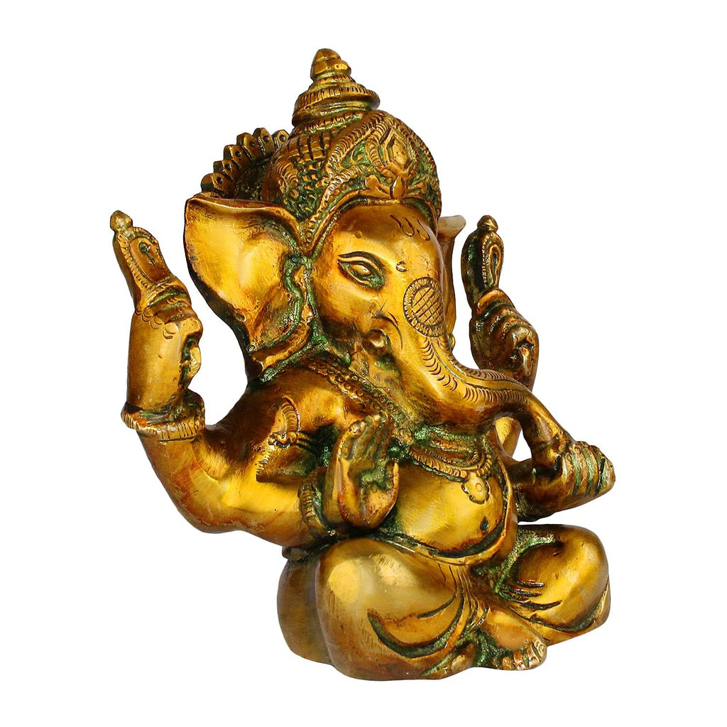 Svarup Brass Sitting Ganesha Idol in Multicolor Height 7 Inch Weight 1.5 Kg