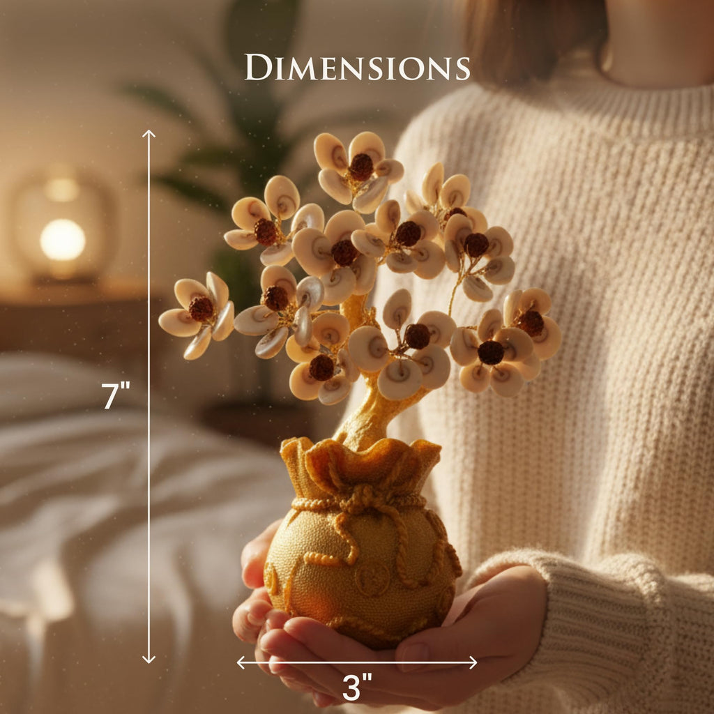 Fourteen Crystals Gomti Chakra Crystal Bonsai Tree with Golden Pot| Handmade Feng Shui Tree for Love, Harmony & Healing | Home Decorative Item - Showpiece Good Luck Gift