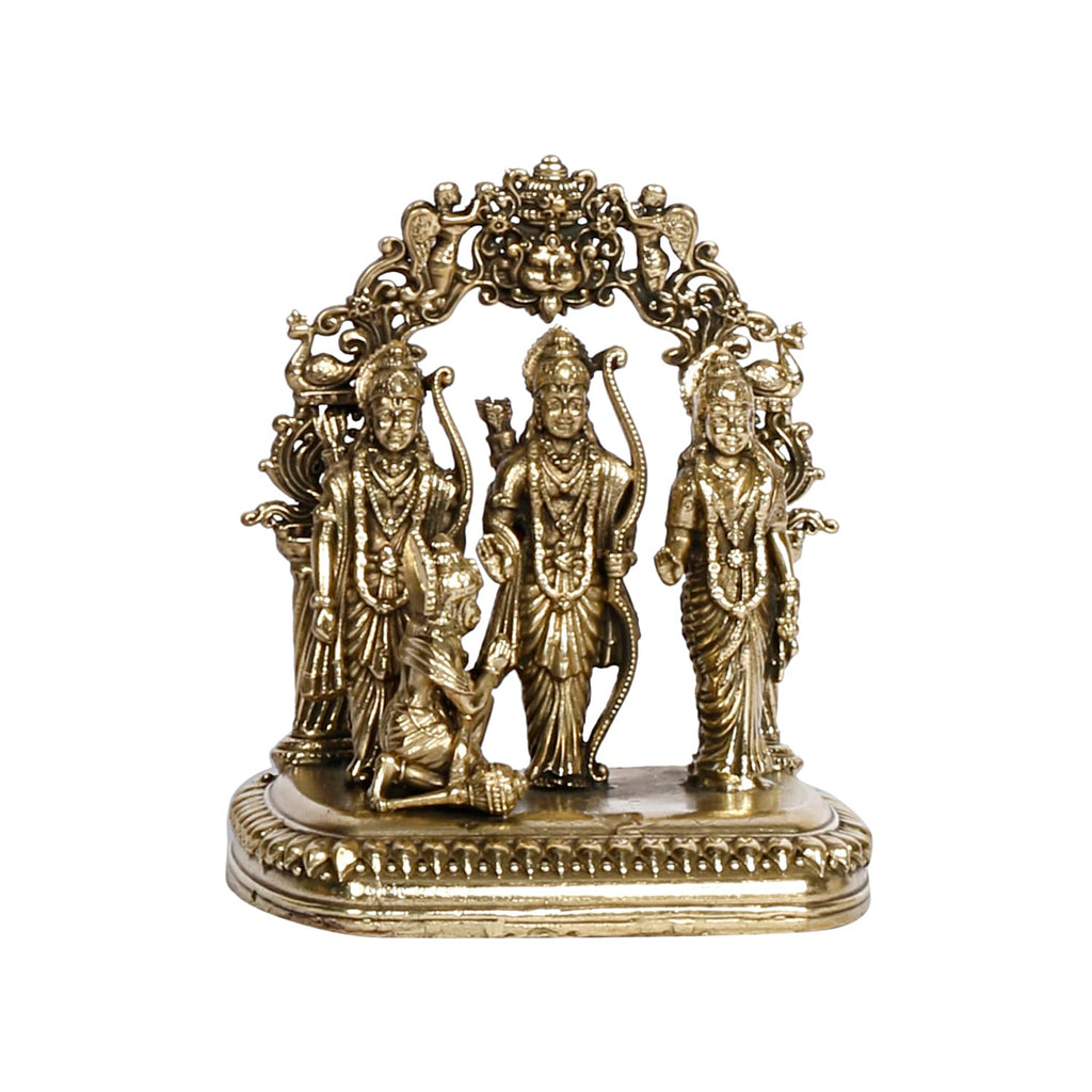 ARTVARKO Ram Darbar Brass Statue Shree Ram Ji Sita Laxman Hanuman Home Décor Puja Murti for Mandir Temple (Small Size -7x5.5x8 cm)