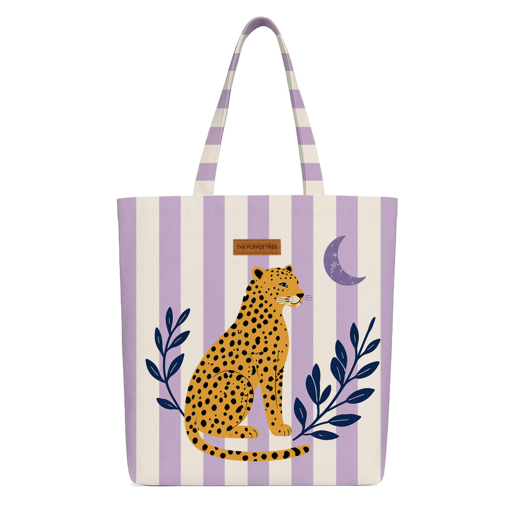 The Purple Tree Moonlit Leopard Tote Bag for Women | Large Canvas Shoulder Tote | Travel Bag, Shopping Tote, Vacation bag | 40 x 43 cm