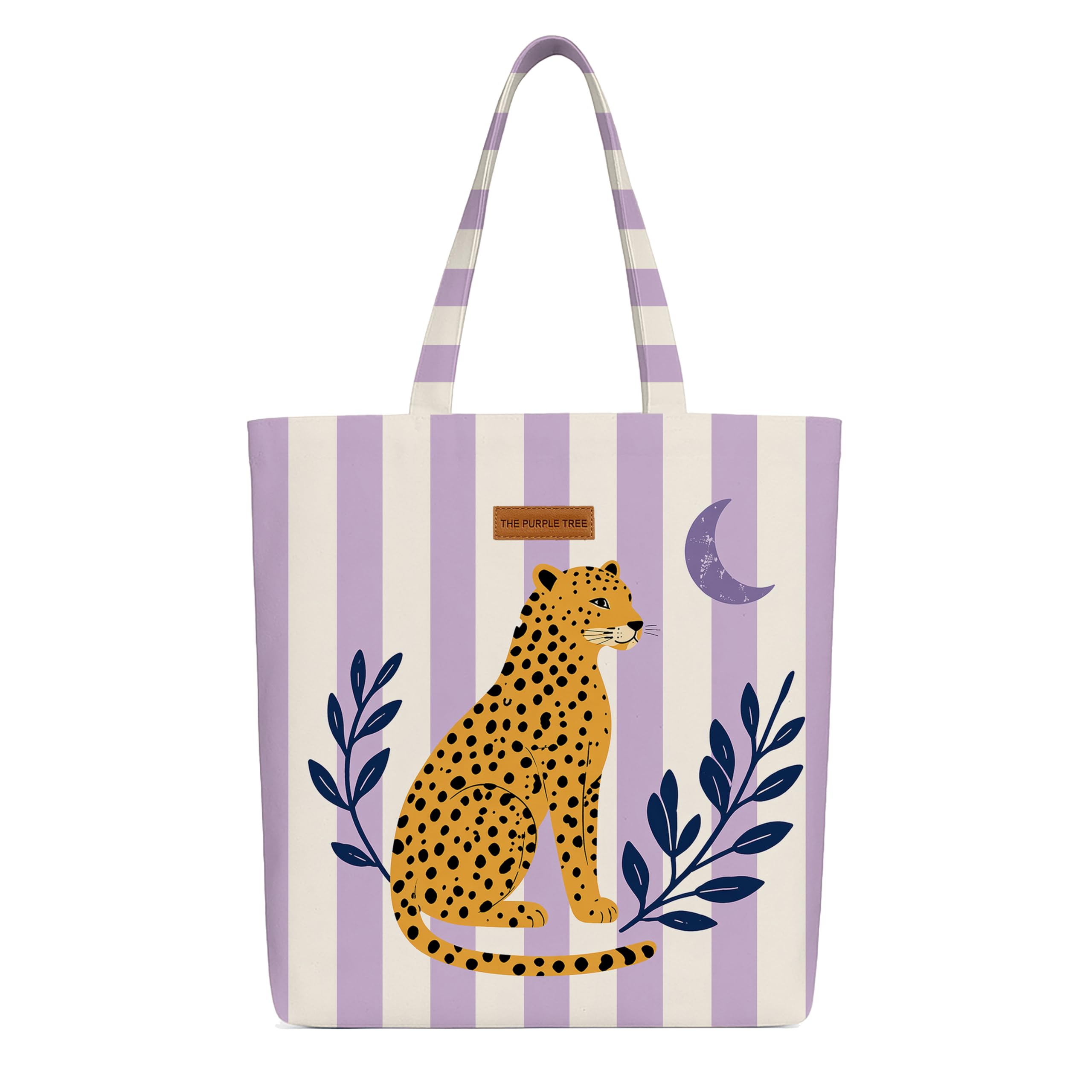 The Purple Tree Moonlit Leopard Tote Bag for Women | Large Canvas Shoulder Tote | Travel Bag, Shopping Tote, Vacation bag | 40 x 43 cm