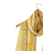 Ravaiyaa - Attitude is everything Hand Block Printed Cotton Long Stole Scarves Hijab Neck Wrap Female Scarf 71 X 21 Inch (Yellow Lotus Floral)