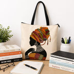 HOMELYA Large Cotton Canvas Zippered Tote Bag for Women | Reusable Eco-Friendly Shoulder Carry Bag | Spacious Shopping, Office & College Handbag (Tribal Grace Design)