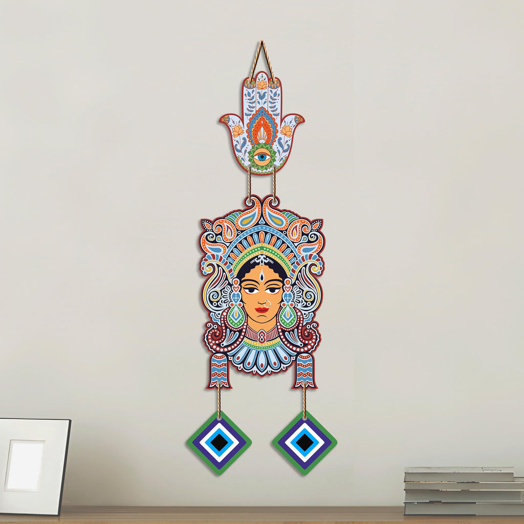 Artvibes Tribal Goddess Face Evil Eye Wall Hanging for Home Decor | Ethnic Indian Wall Art with Nazar Protection | Positive Energy Vastu Decorative Item for Living Room | Gift (WH_85150N)