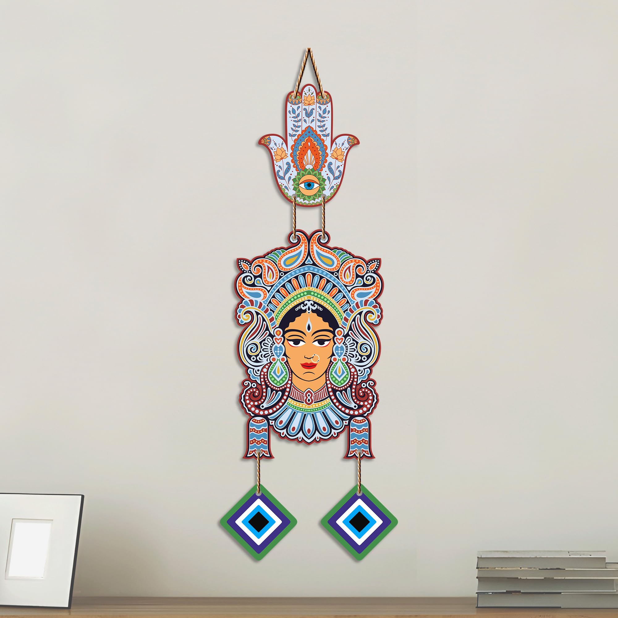 Artvibes Tribal Goddess Face Evil Eye Wall Hanging for Home Decor | Ethnic Indian Wall Art with Nazar Protection | Positive Energy Vastu Decorative Item for Living Room | Gift (WH_85150N)