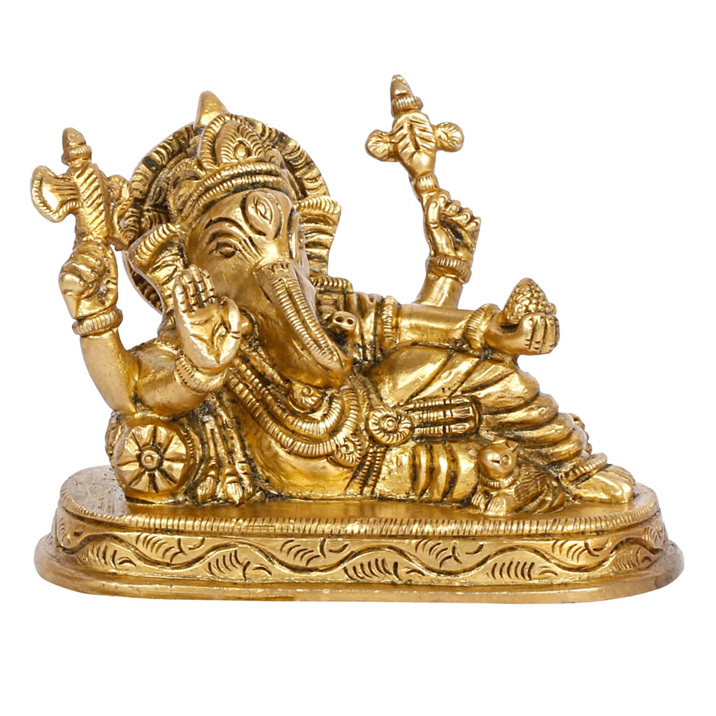 SVARUP Brass Ganesha Resting Blessing Ganesh Idol Showpiece Statue Good Luck & Success.