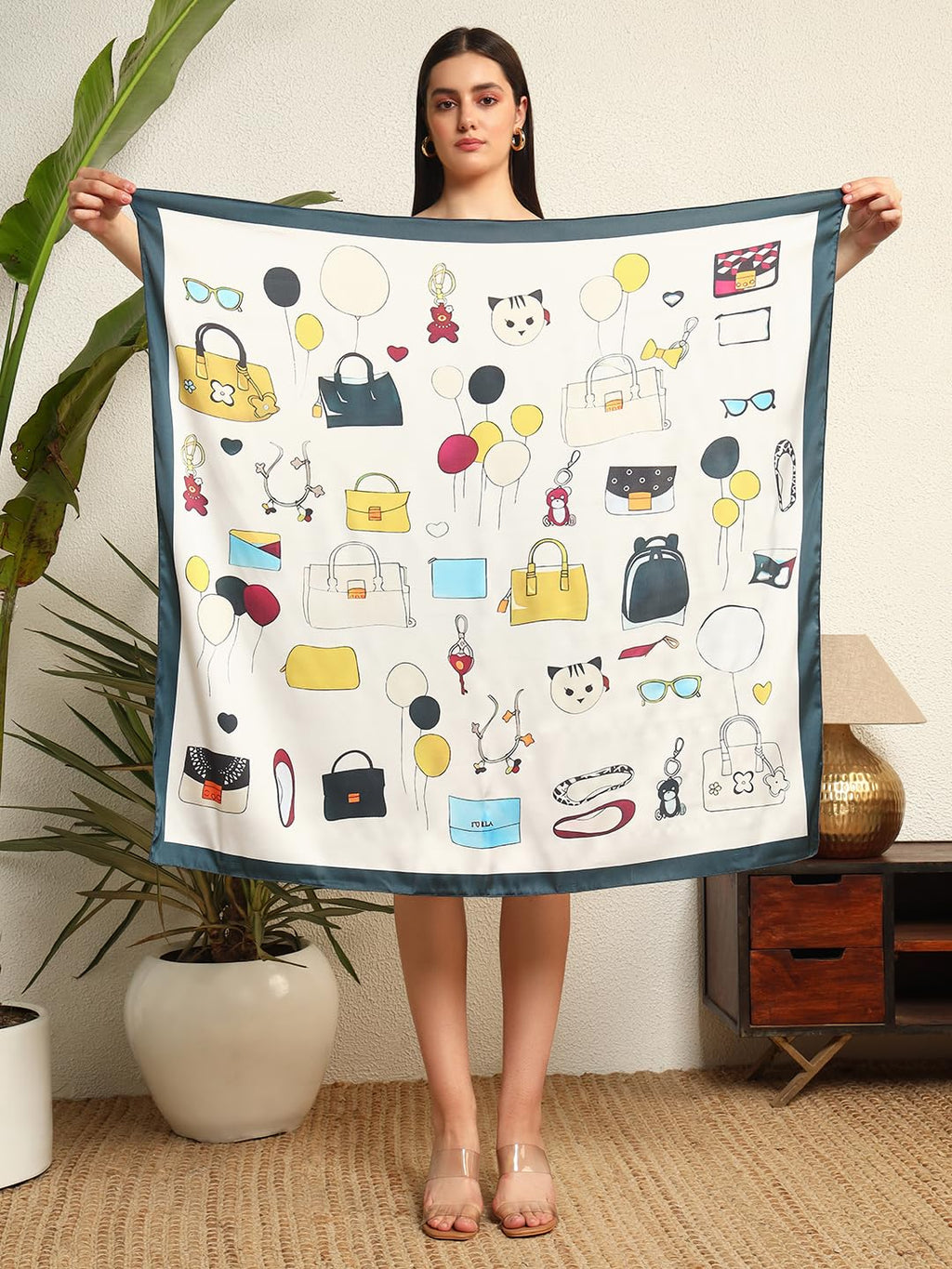 Ravaiyaa - Attitude is everything Women's Crepe Silk Digital Print Large Square Scarf Breathable Lightweight Neckerchief Printed Headscarf 40 x 40 Inch (White Inseparable)