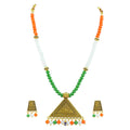 JFL - Jewellery for Less Elegant Tricolour Handmade Pendant Necklace Set for Women & Girls | Antique Gold Triangle Pendant with Matching Earrings | Independence Day & Republic Day Jewellery