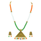 JFL - Jewellery for Less Elegant Tricolour Handmade Pendant Necklace Set for Women & Girls | Antique Gold Triangle Pendant with Matching Earrings | Independence Day & Republic Day Jewellery