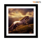 VIBECRAFTS Quality Wall Frame Painting of White Horse With Golden Hair Digital Reprint Posters with Synthetic Wooden Frame Home, Office Decorative Gift Item(11 inch x 11 inch)(PFVC1Pcs4_704)