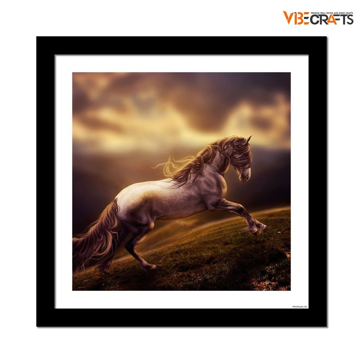 VIBECRAFTS Quality Wall Frame Painting of White Horse With Golden Hair Digital Reprint Posters with Synthetic Wooden Frame Home, Office Decorative Gift Item(11 inch x 11 inch)(PFVC1Pcs4_704)