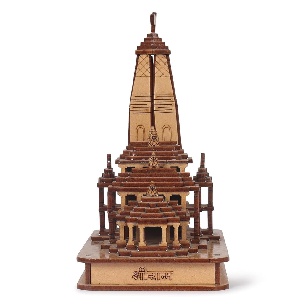 CRAFTVEDA Ram Mandir Ayodhya 3D Wooden Replica | Handcrafted MDF Miniature Temple | Intricate Traditional Design | Protective Box | Ideal for Home, Office, Car Dashboard & Gifts (Small)