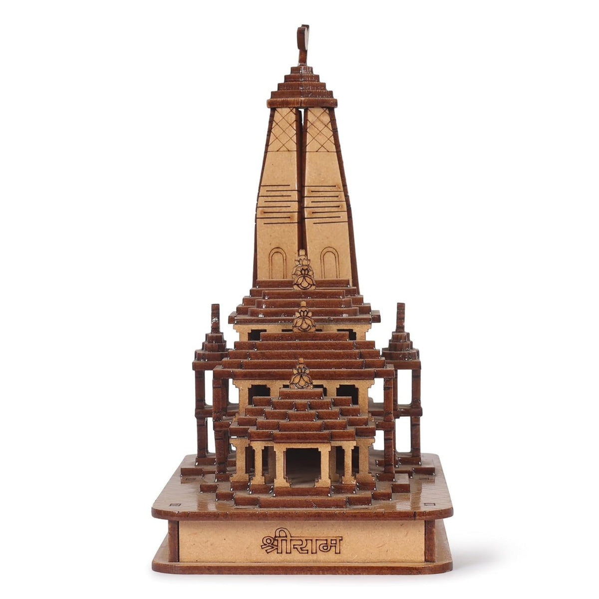 CRAFTVEDA Ram Mandir Ayodhya 3D Wooden Replica | Handcrafted MDF Miniature Temple | Intricate Traditional Design | Protective Box | Ideal for Home, Office, Car Dashboard & Gifts (Small)