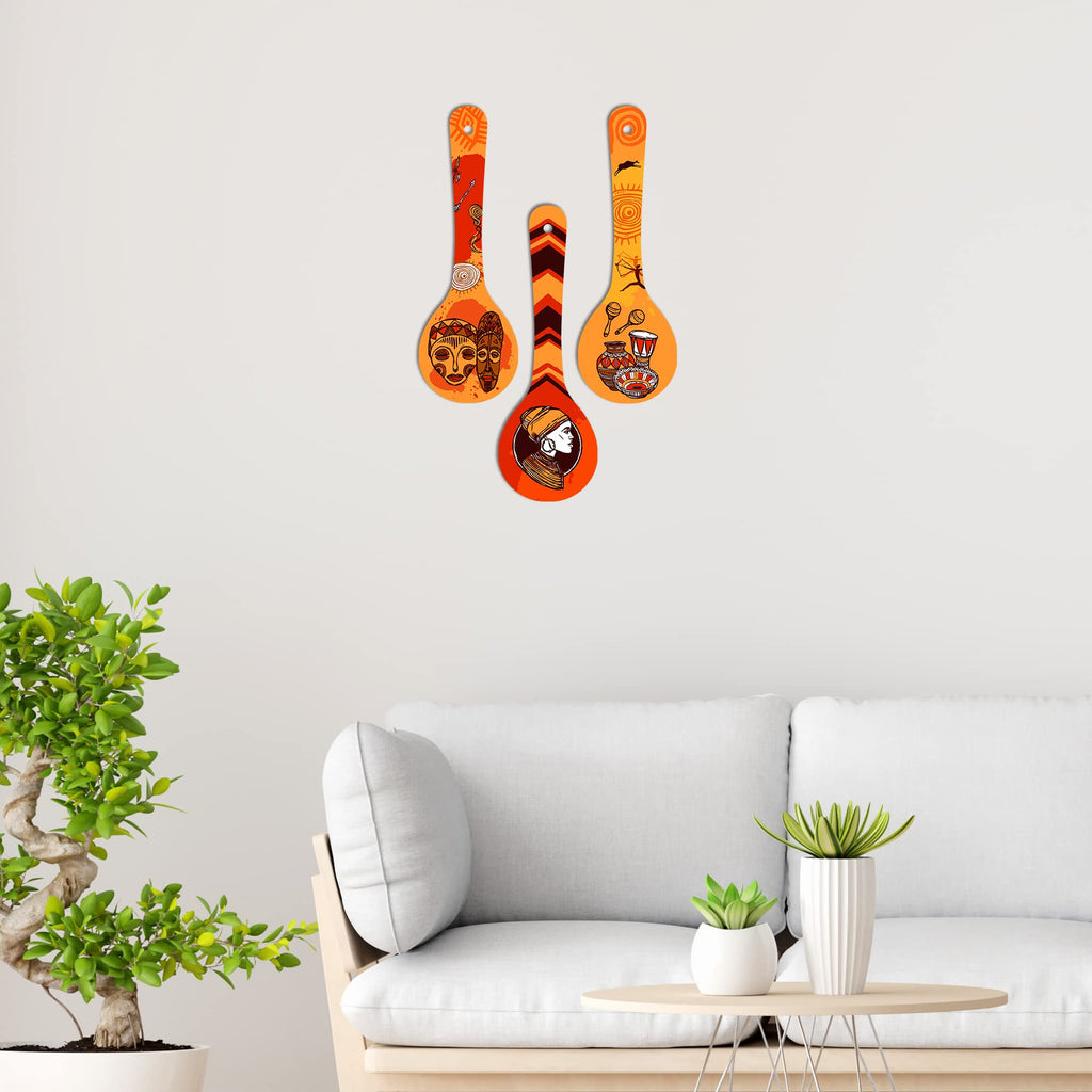 Artvibes Ancient Egyptian Tribal Art Decorative Wall Art MDF Wooden Wall Hanger for Living Room | Printed Wall Decoration | Graphic Artwork | Wall Poster | Scenery | Unique Gift (WH_5008N), Set of 3