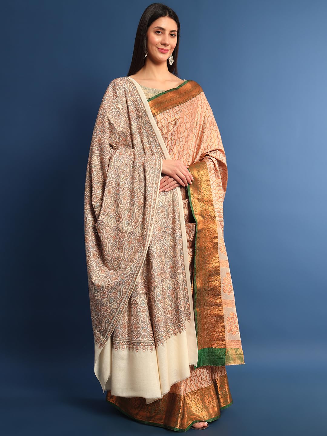 Pashmoda Women Gulsheren100% Fine Wool Sozni Hand Embroidered Shawl, Stole and Wrap, Kashmiri Pashmina Shawl, Heritage Luxury, Sustainable and Natural Fabric (Size 40x80)