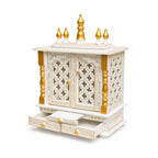 Vipron 15'' White Wooden Hindu Temple for Home Handpainted Mandir with Door Wall Mount Pooja Ghar