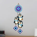 Artvibes Penguin Family Evil Eye Wall Hanging Decor for Kids Room | Living Room | Bedroom | Cute Nazar Battu Protection Ornament | Positive Energy Wall Accent Gift (WH_85147N)