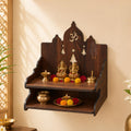 The Castle Decor Wooden Mandir for Home, Wall Hanging & Tabletop Pooja Temple with Ganesha Cutwork, 2-Tier Storage Shelf, MDF Mandir for Pooja Room, Office, Hostel 13 x 15 x 8 Inch (Design-4)