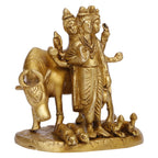 Artvarko Brass Brahma Vishnu Shiva Mahesh Trimurti Figurine Trinity Idol Dattatreya Tridev with Auspicious Cow Temple Puja Gift Décor 5.5 Inch