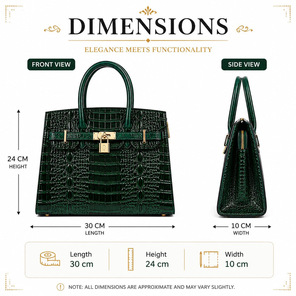 LOVHIDE Women's Crocodile Pattern Handbag | Premium Patent Leather Tote Bag | Elegant Top Handle Shoulder Purse with Lock Closure | Dark Green